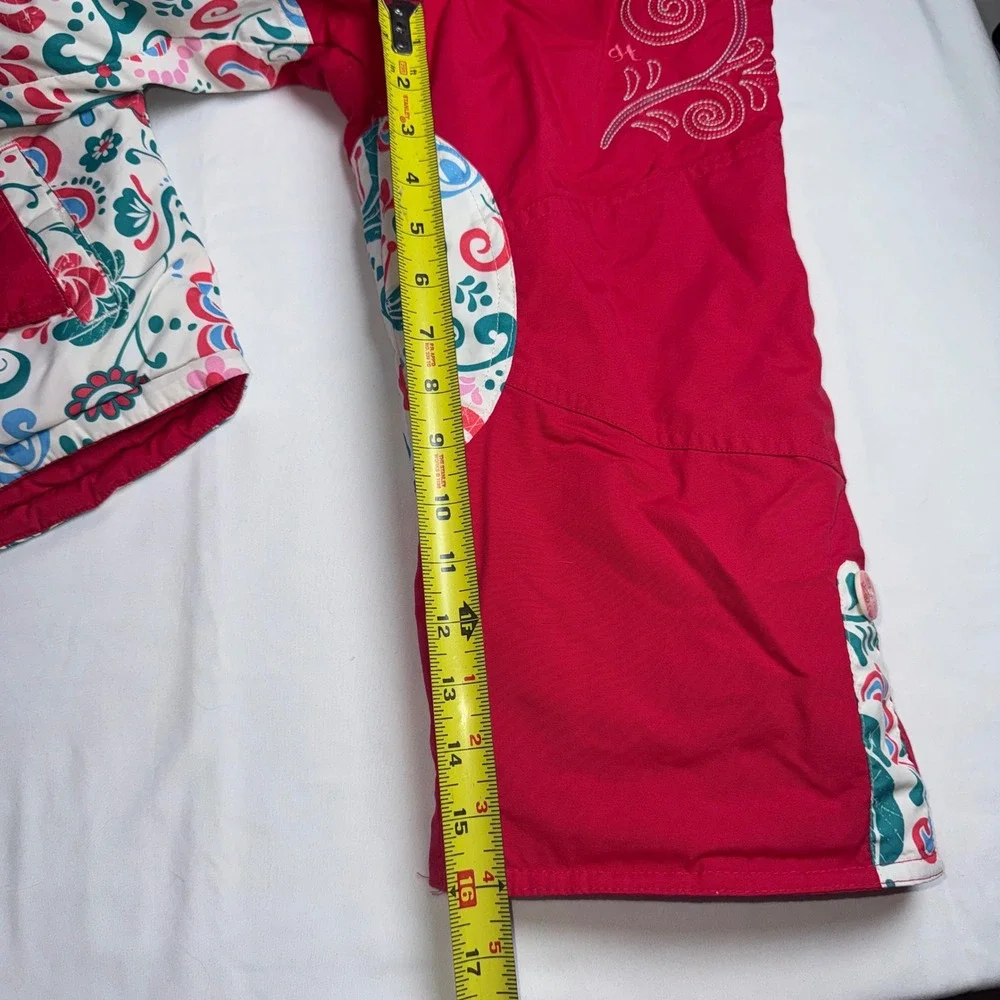 Gagou Tagou Girls 3T Snowsuit Set Floral Hooded Jacket and Red Bib Snow Pants